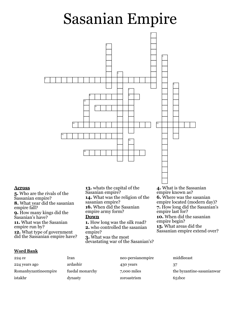 Sasanian Empire Crossword