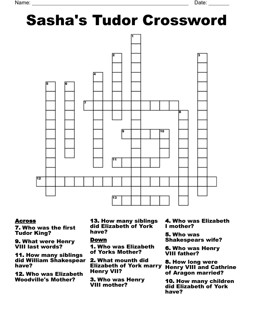 Sasha's Tudor Crossword