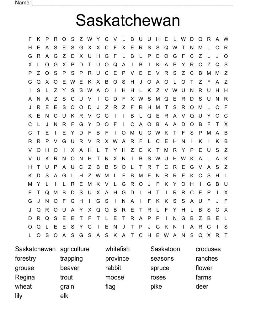 Saskatchewan Word Search