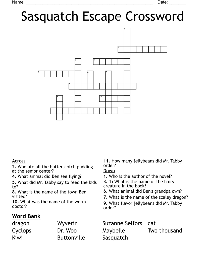 Sasquatch Escape Crossword