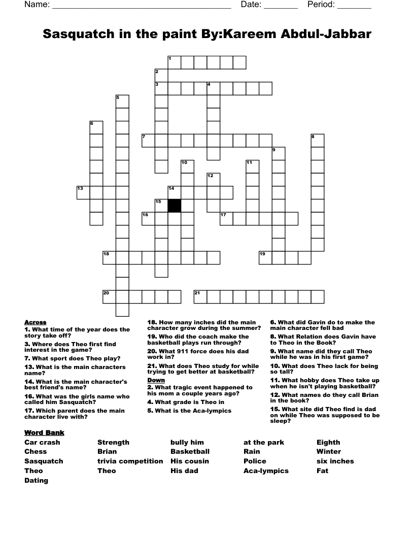 Sasquatch in the paint By:Kareem Abdul-Jabbar Crossword