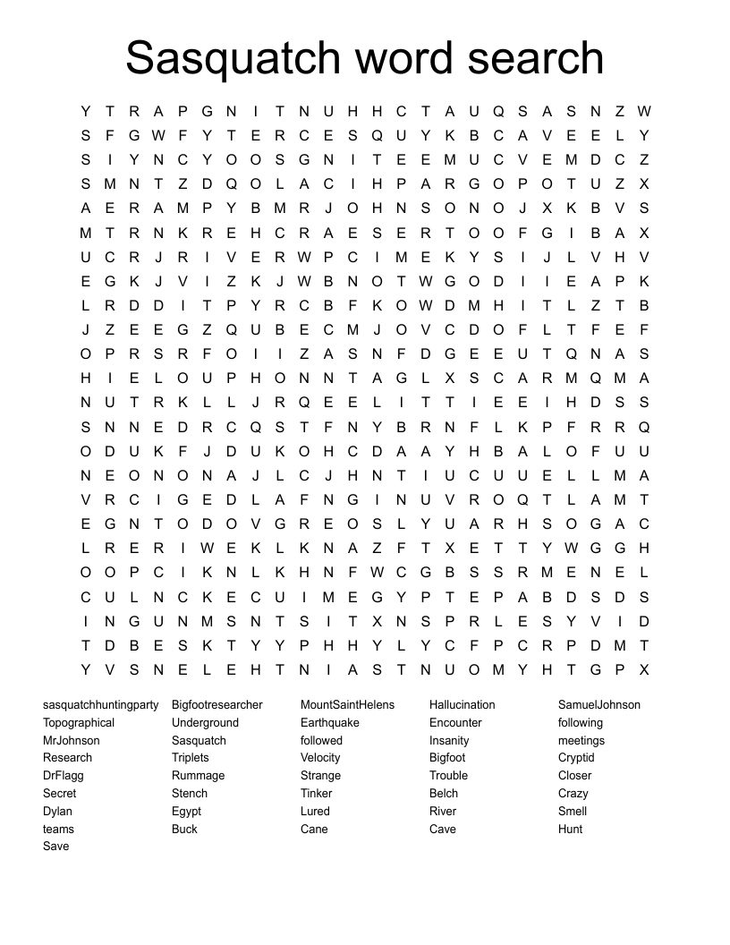 Sasquatch word search