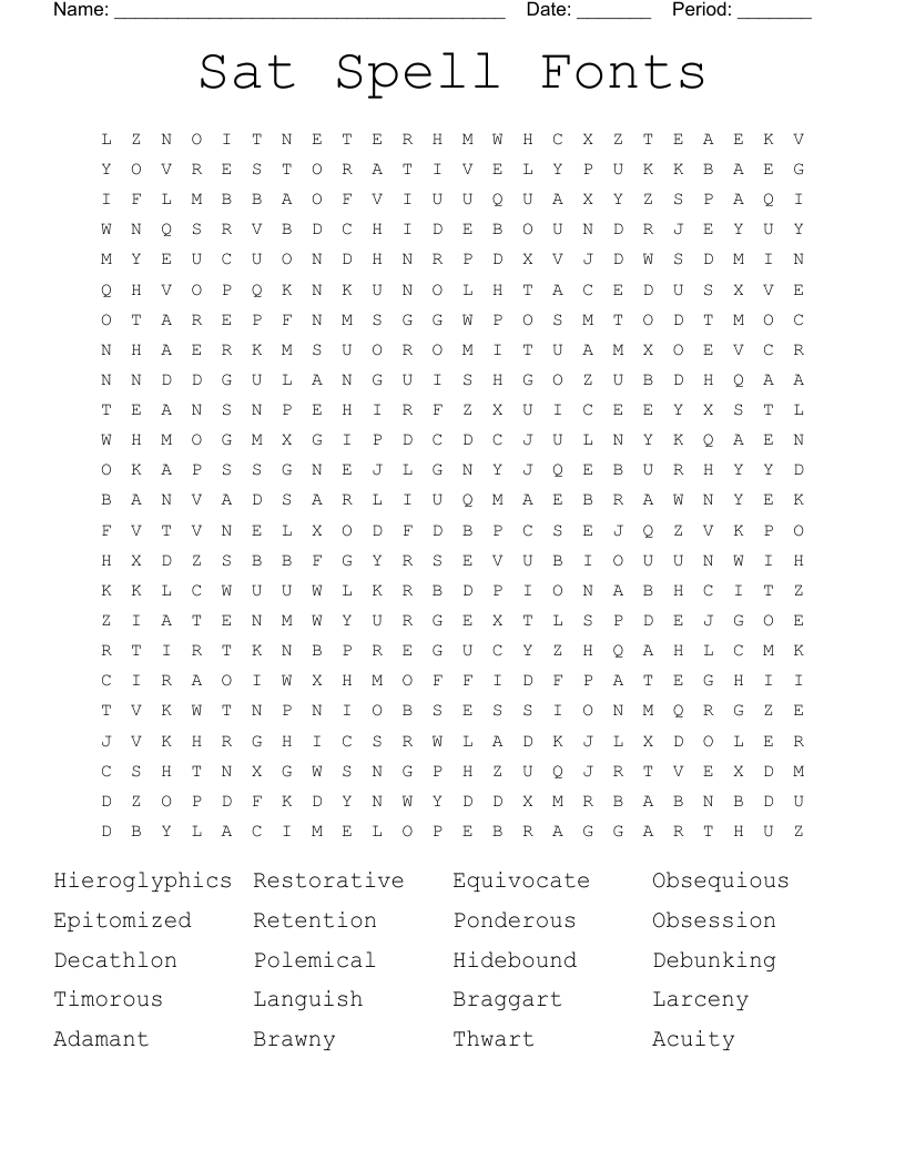 Sat Spell Fonts Word Search