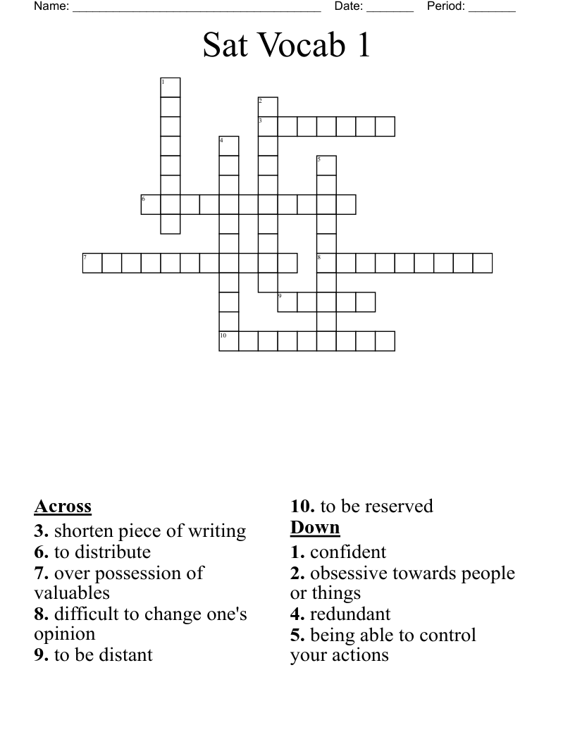 Sat Vocab 1 Crossword