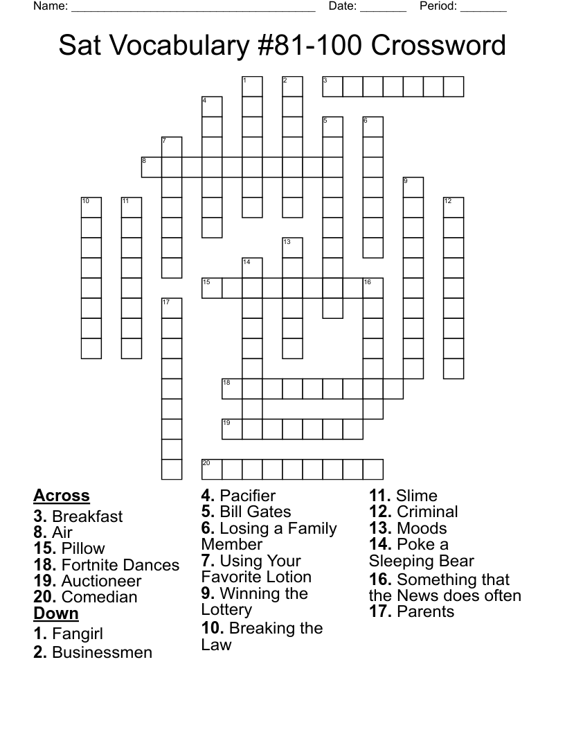 Sat Vocabulary #81-100 Crossword