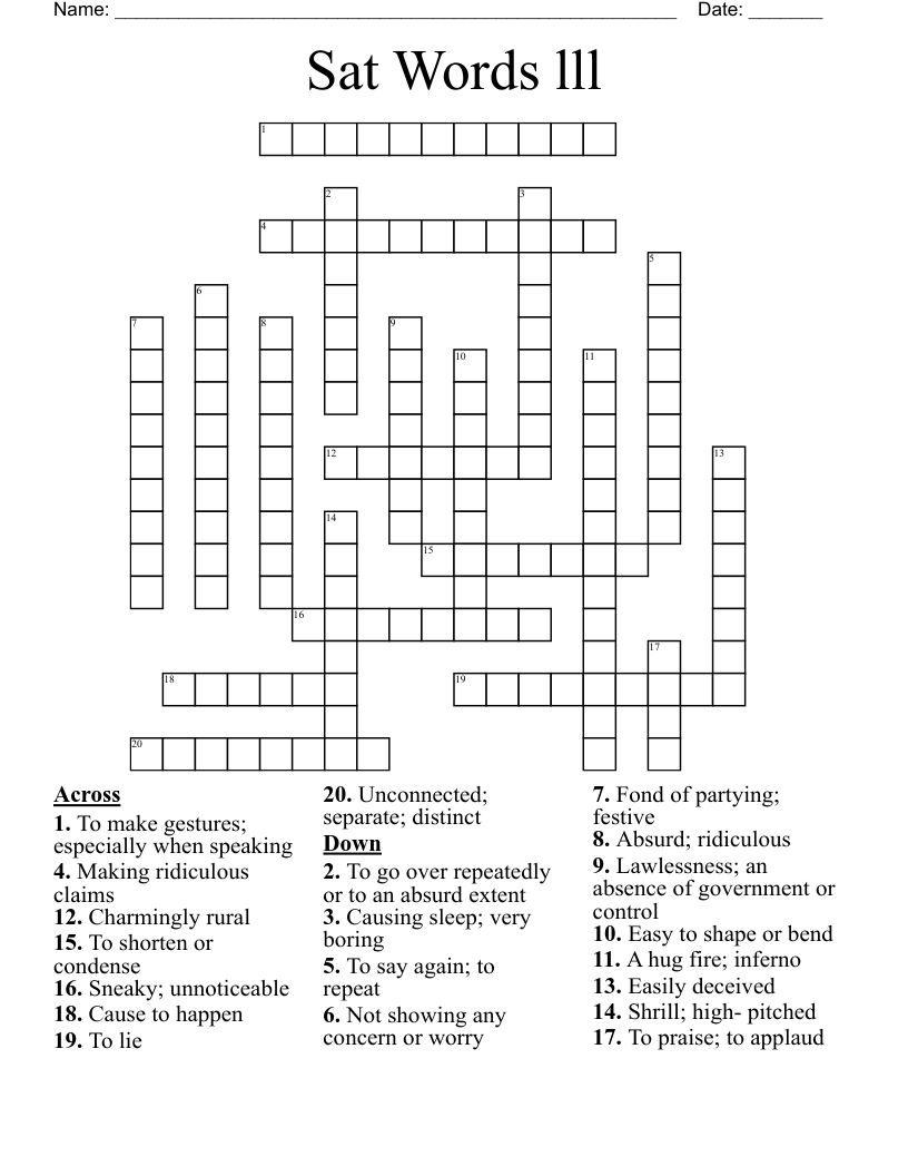 Sat Words lll Crossword