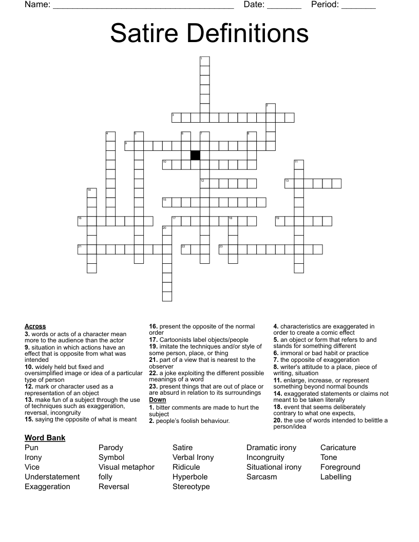 Satire Definitions Crossword