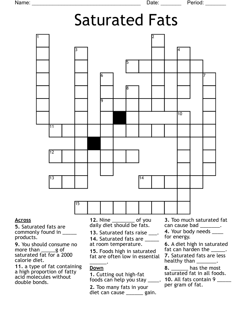 Saturated Fats Crossword