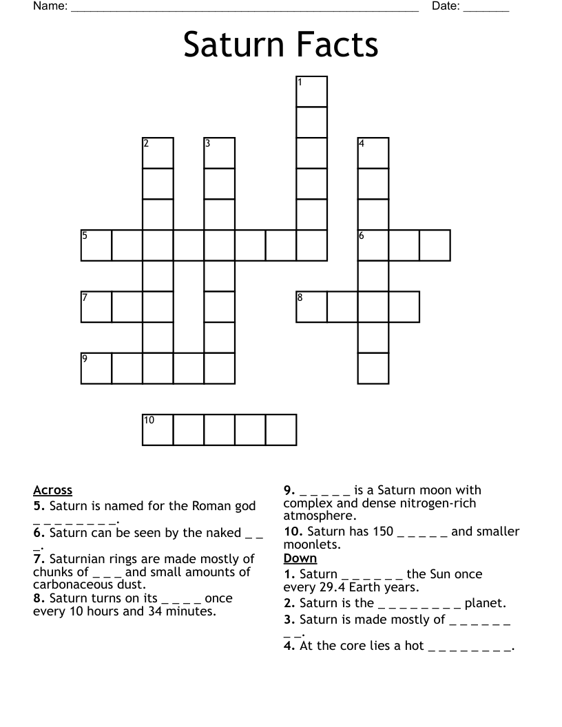 Saturn Facts Crossword