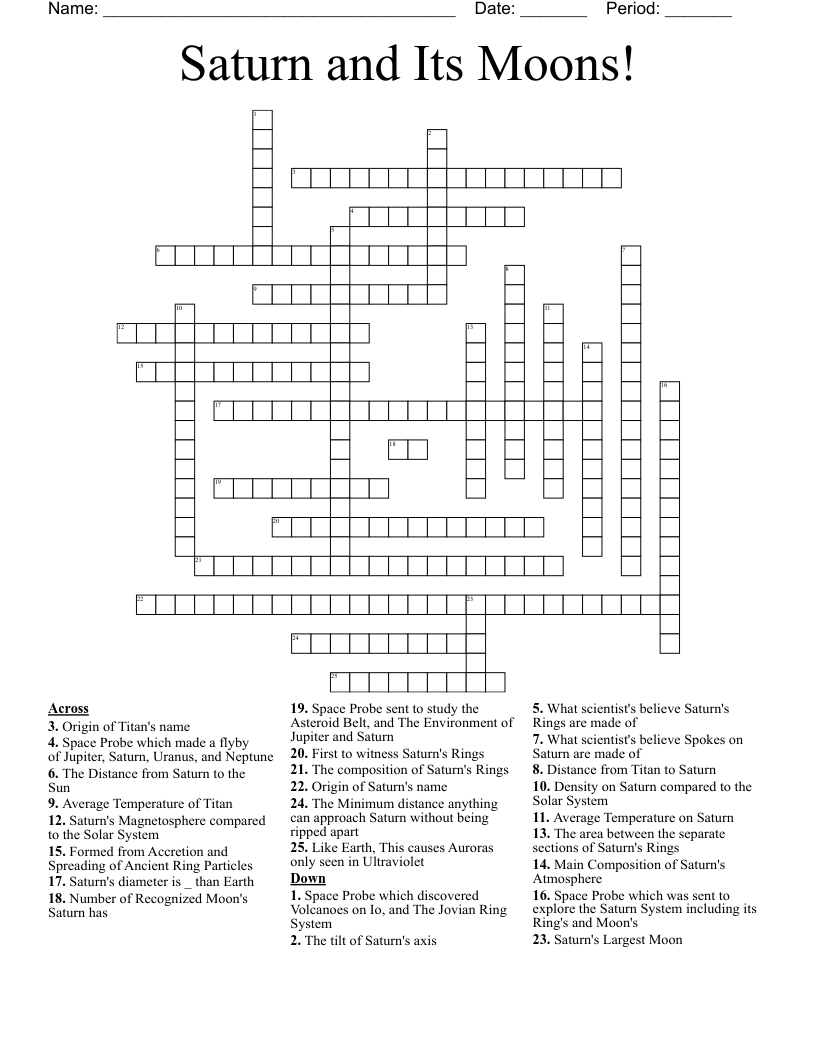 Saturn and Its Moons! Crossword