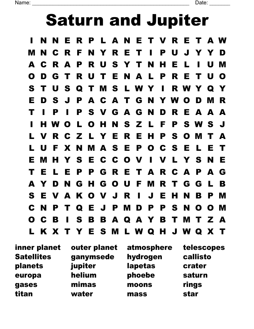 Saturn and Jupiter Word Search
