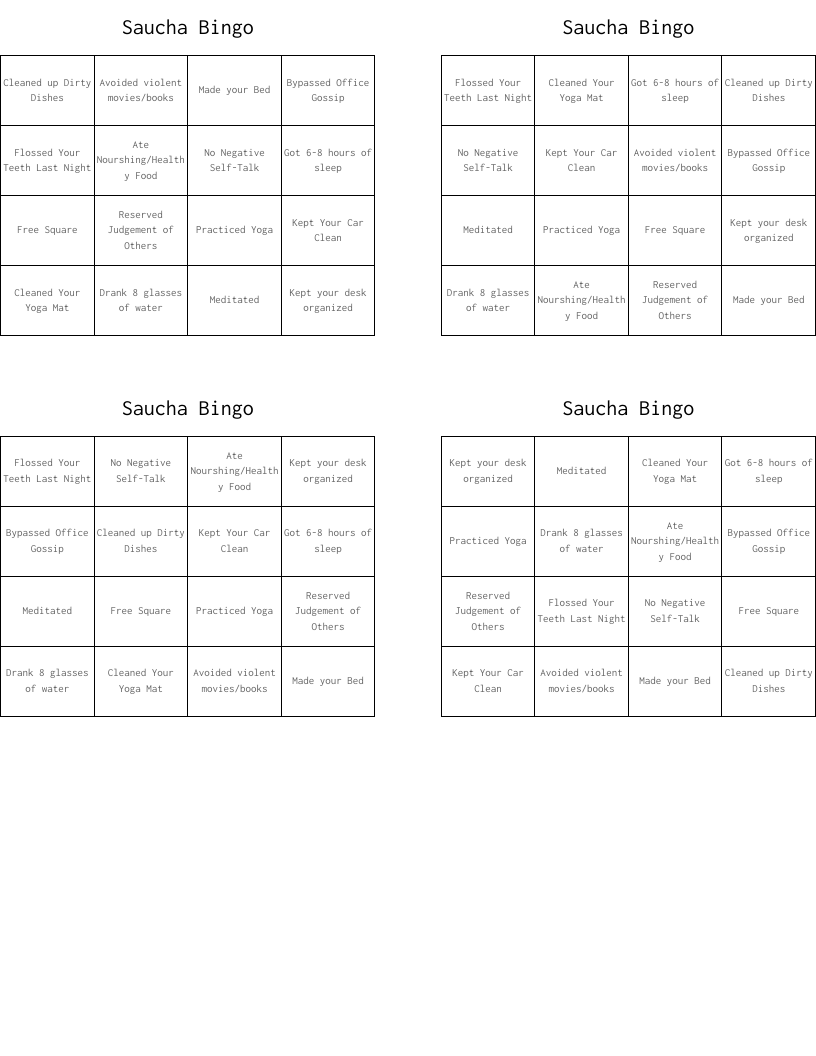 Saucha Bingo
