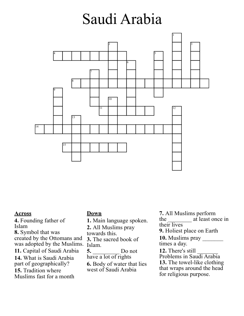 Saudi Arabia Crossword