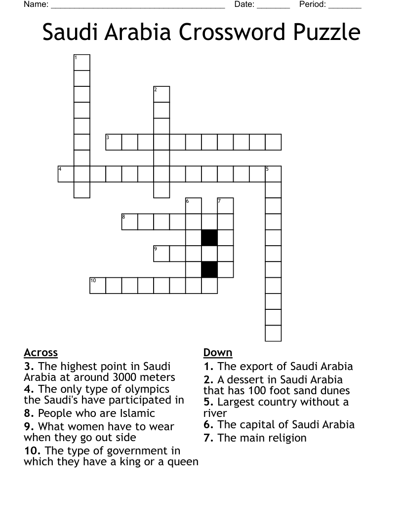 Saudi Arabia Crossword Puzzle
