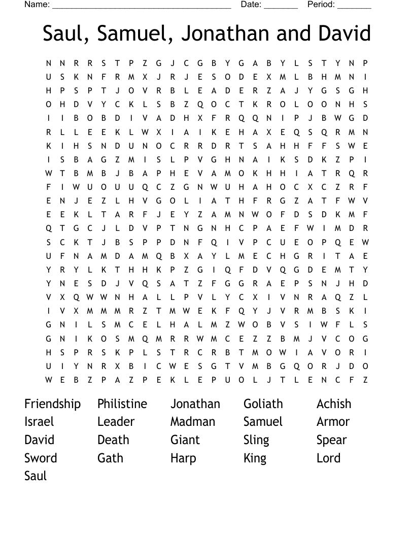 Saul, Samuel, Jonathan and David Word Search
