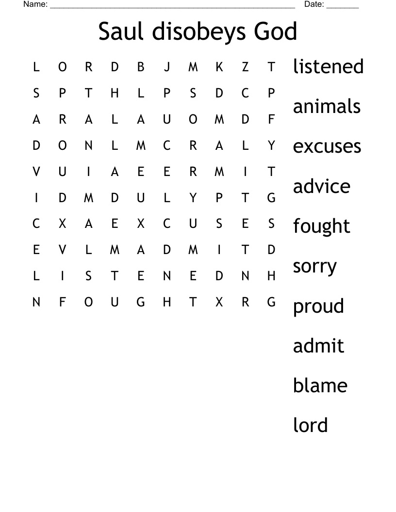 Saul disobeys God Word Search