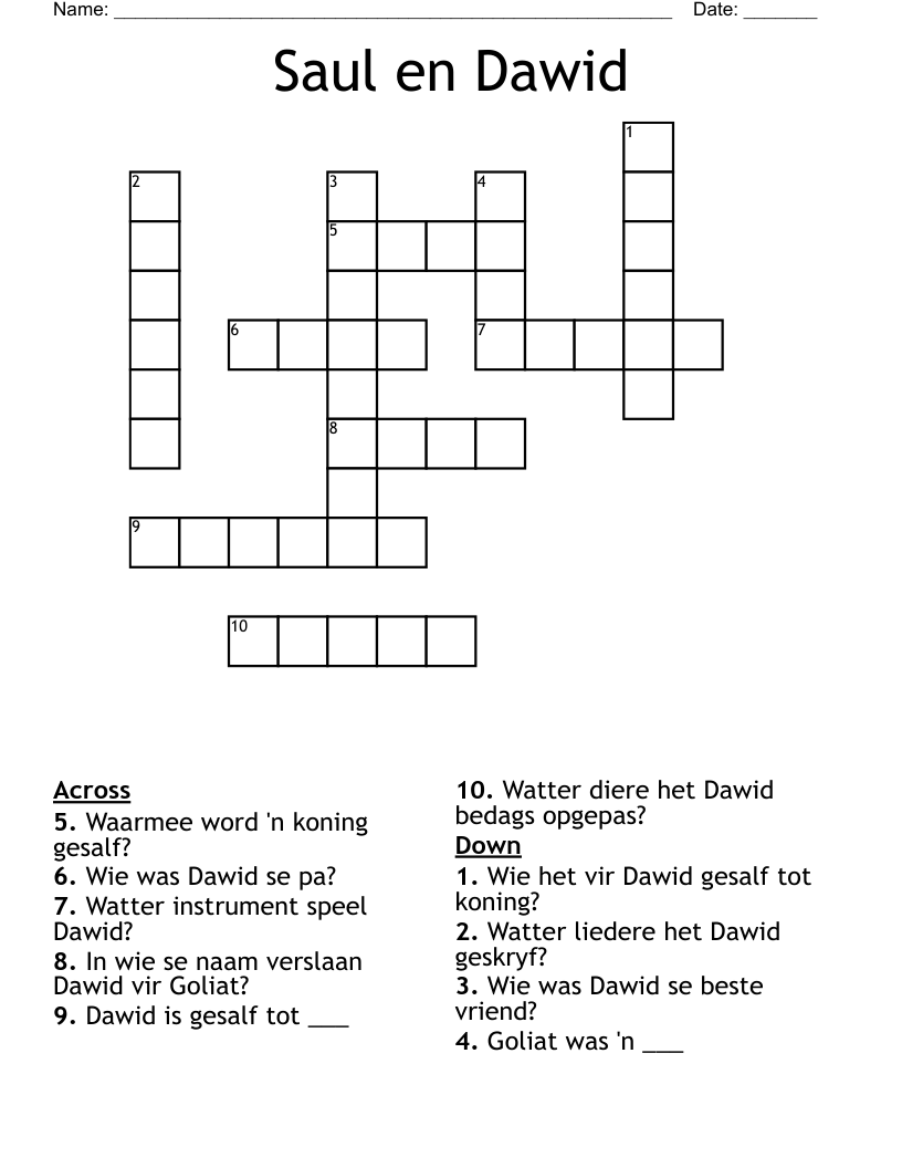 Saul en Dawid Crossword