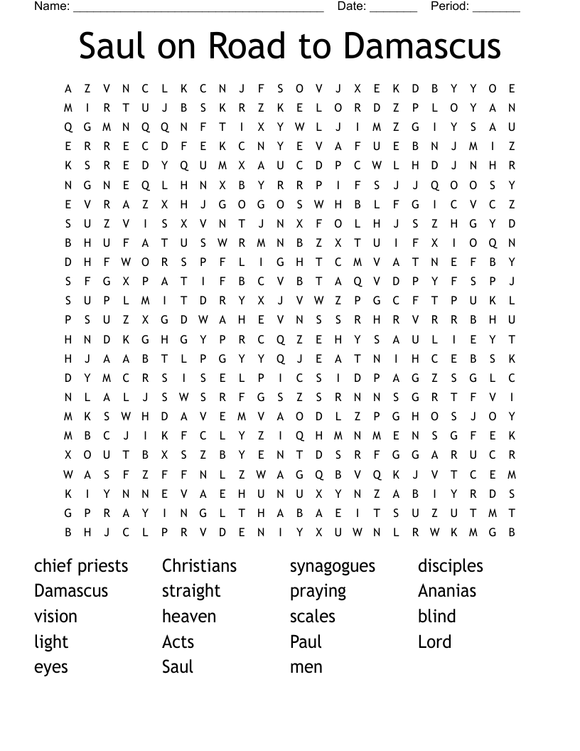 Saul on Road to Damascus Word Search