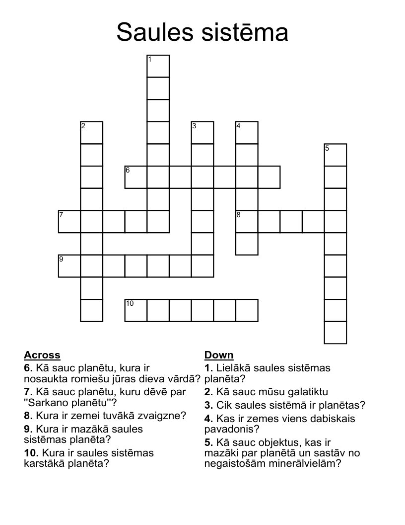 Saules sistēma Crossword