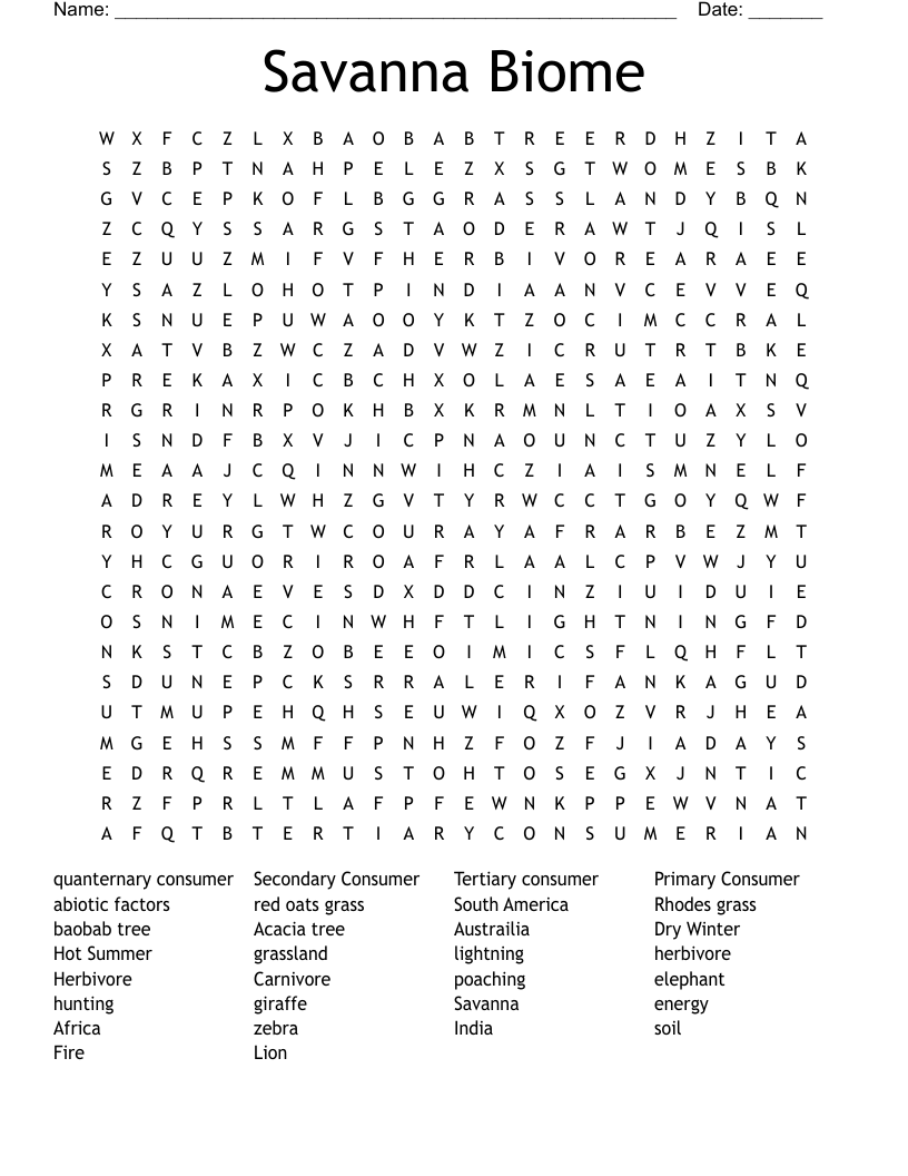 Savanna Biome Word Search