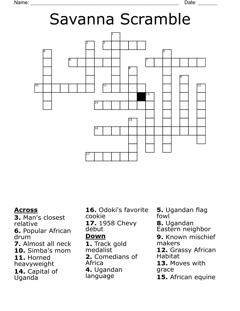 Savanna Scramble Crossword