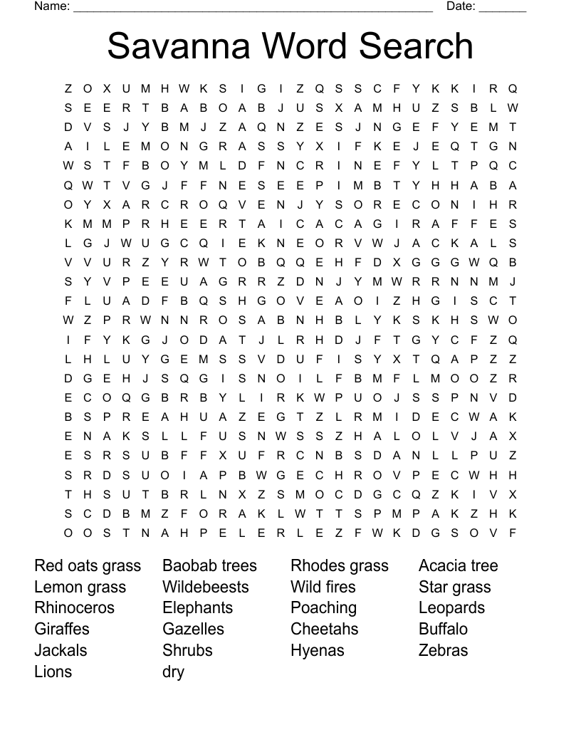 Savanna Word Search
