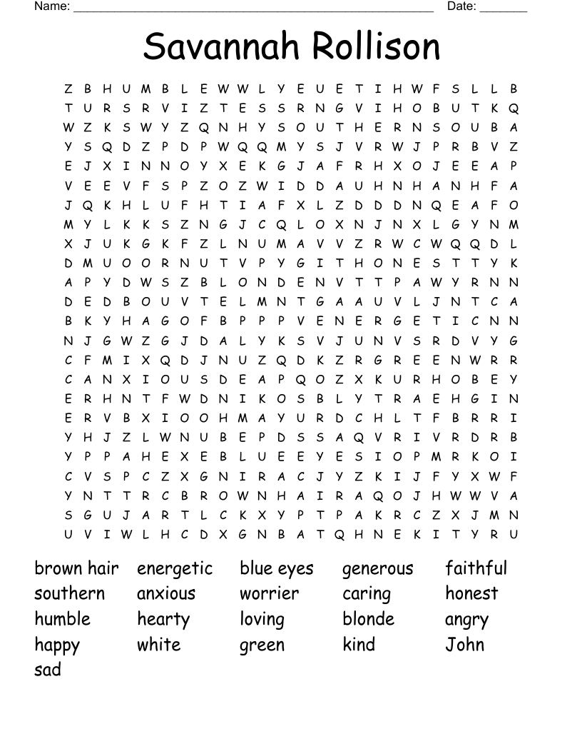 Savannah Rollison Word Search