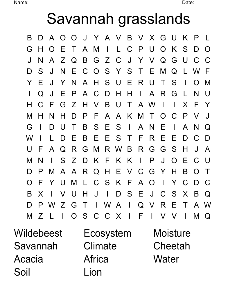 Savannah grasslands Word Search