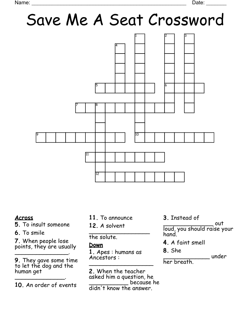 Save Me A Seat Crossword