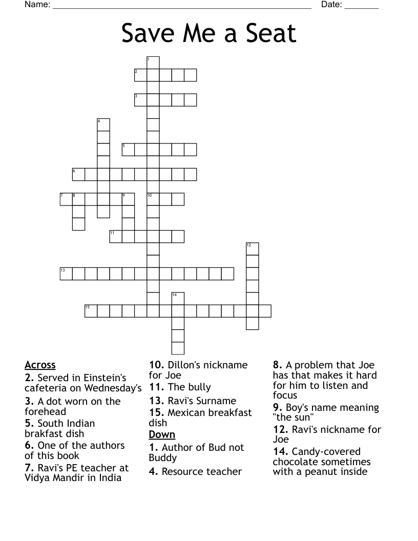 Save Me a Seat Crossword