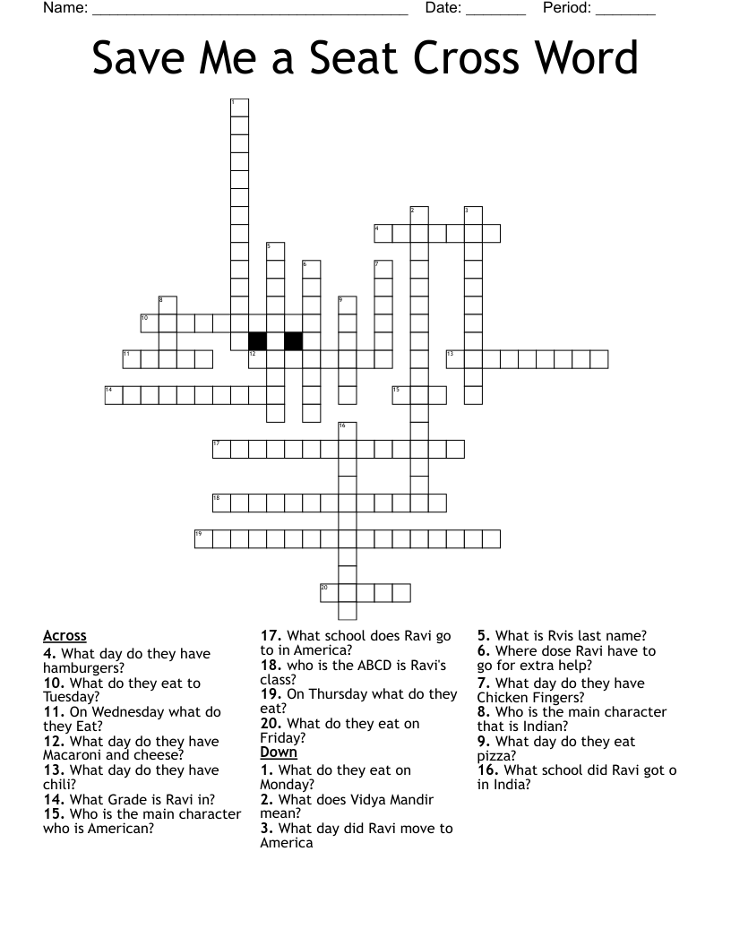 Save Me a Seat Cross Word