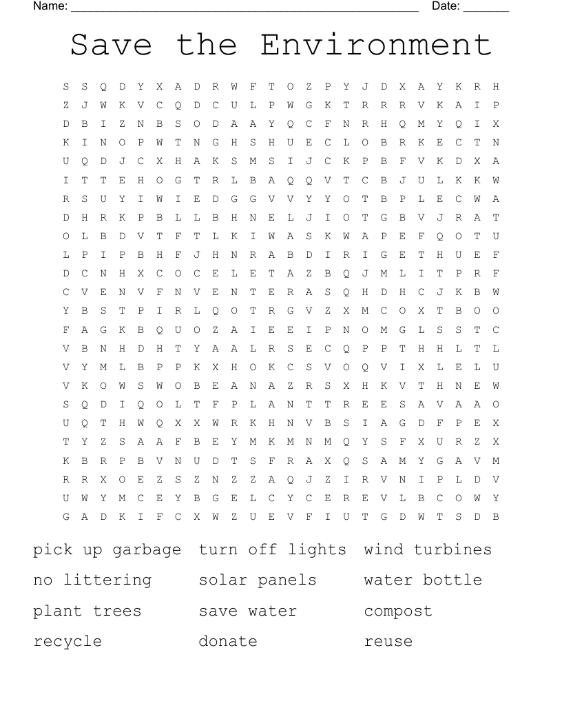 Save the Environment  Word Search