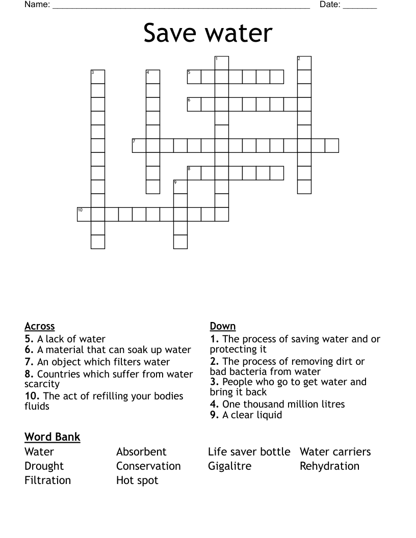 Save water Crossword