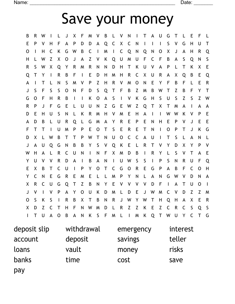 Save your money Word Search