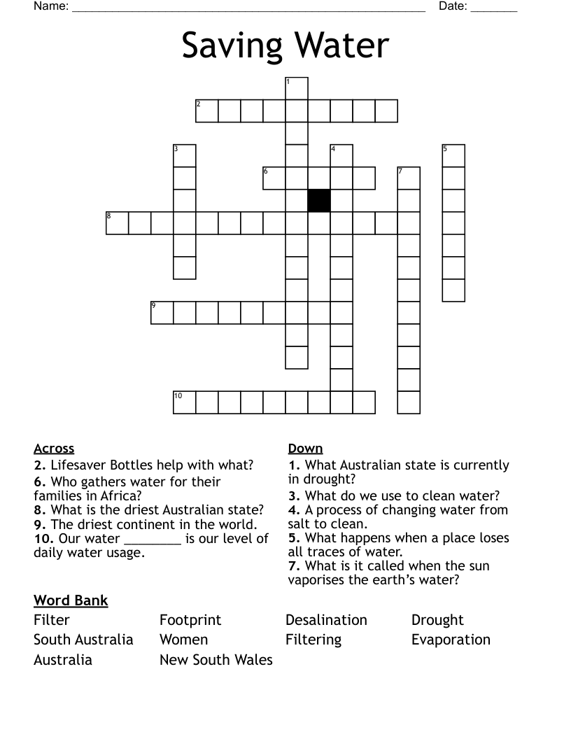 Saving Water Crossword