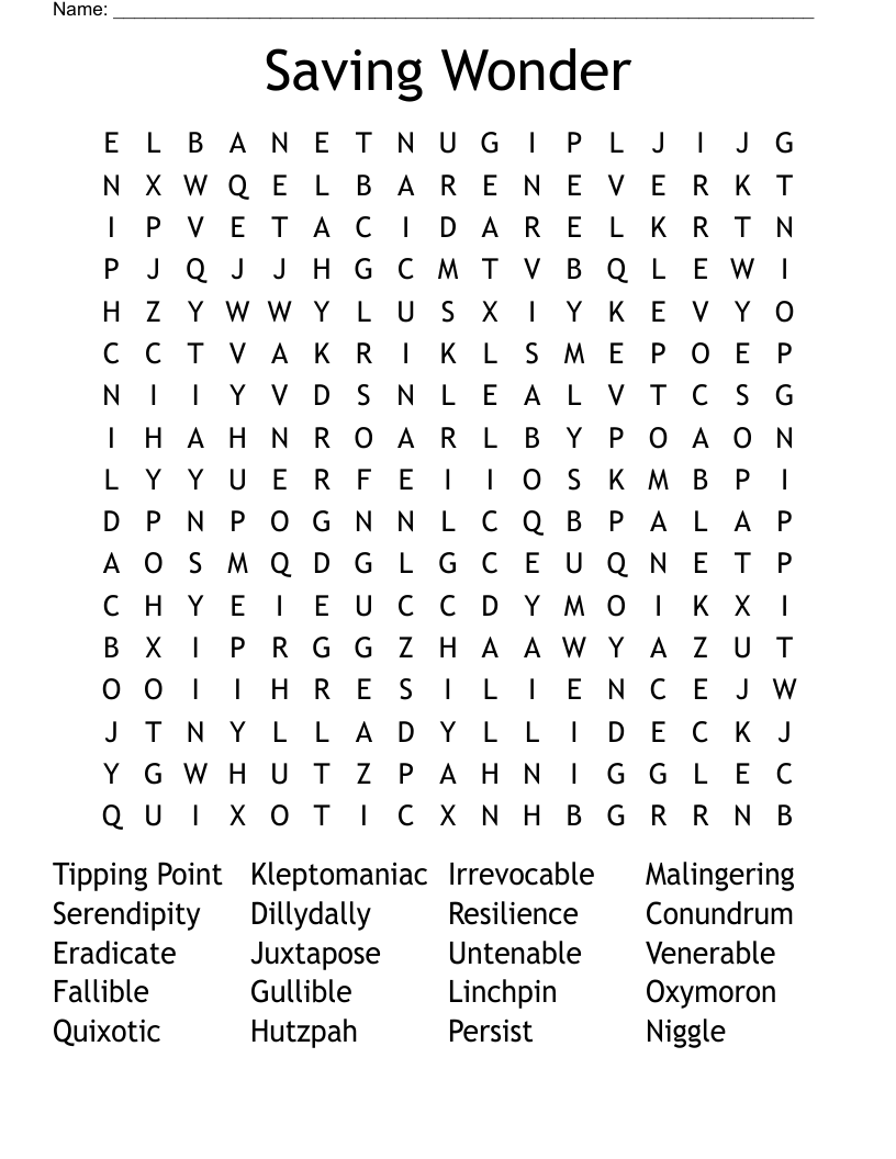 Saving Wonder Word Search