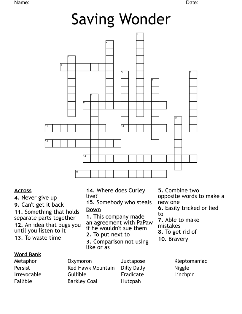 Saving Wonder  Crossword