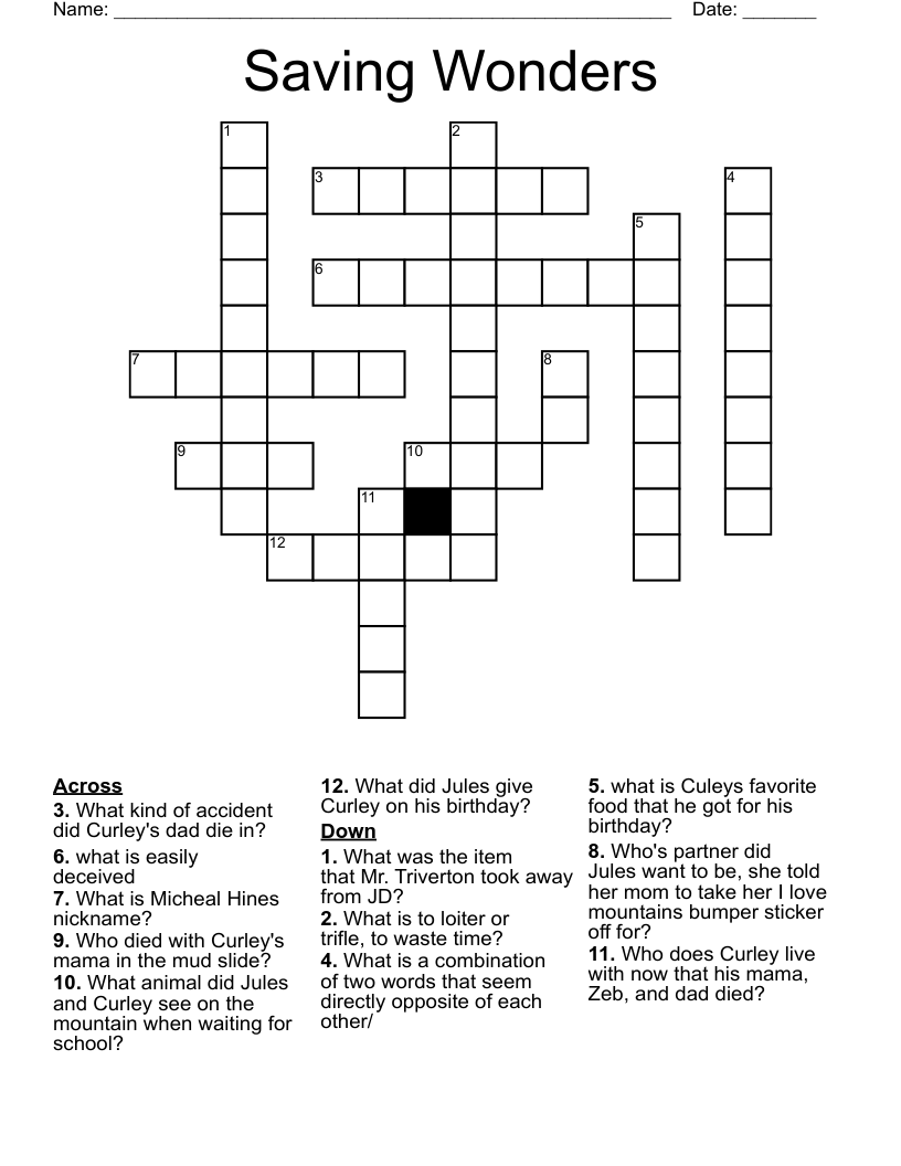Saving Wonders Crossword