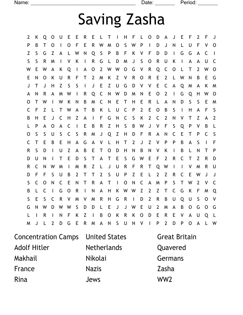 Saving Zasha Word Search