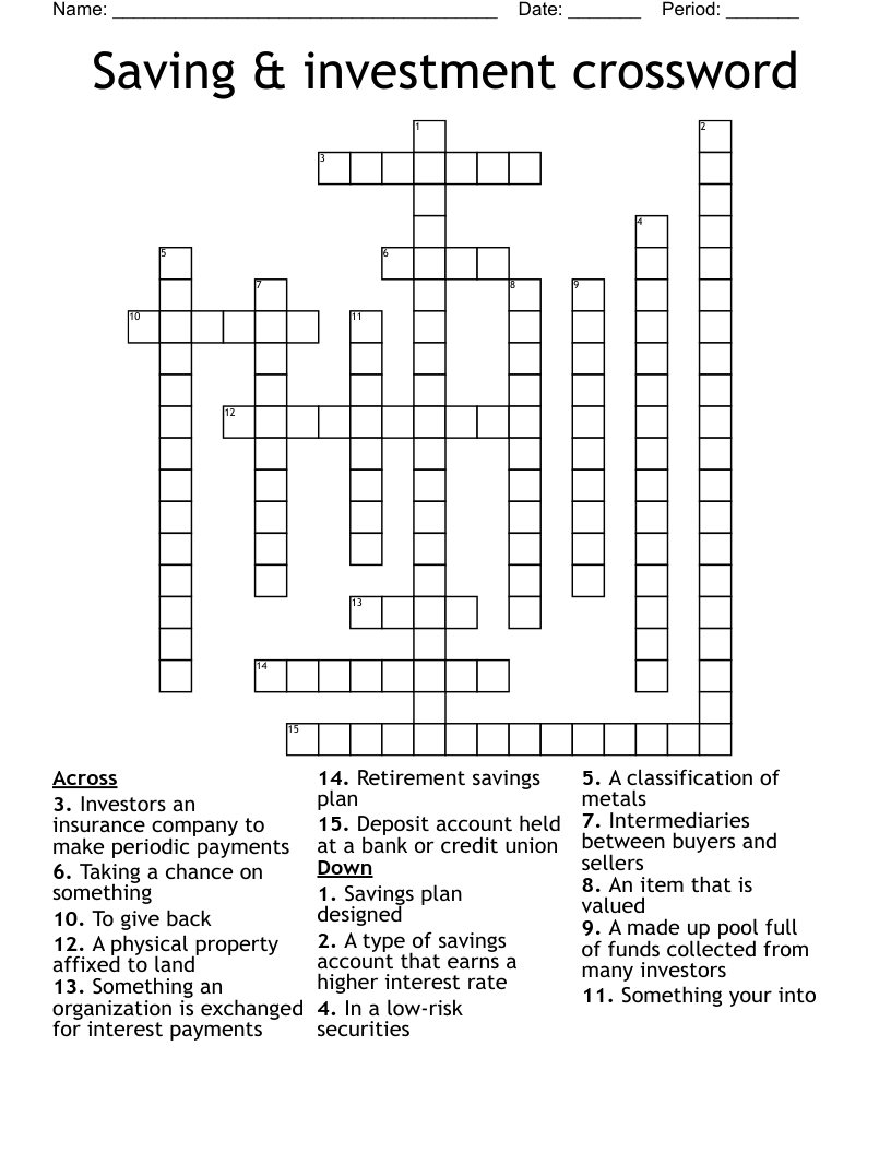 Saving & investment crossword