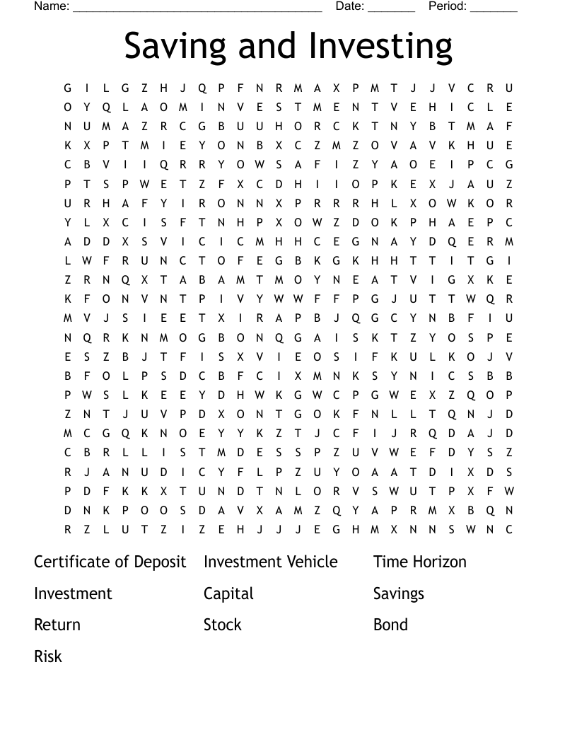 Saving and Investing Word Search