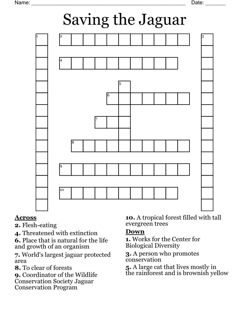Saving the Jaguar Crossword