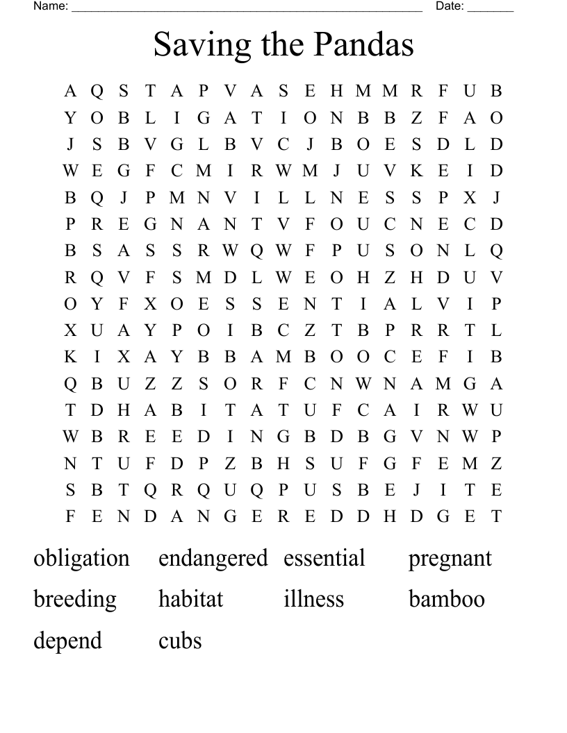 Saving the Pandas Word Search