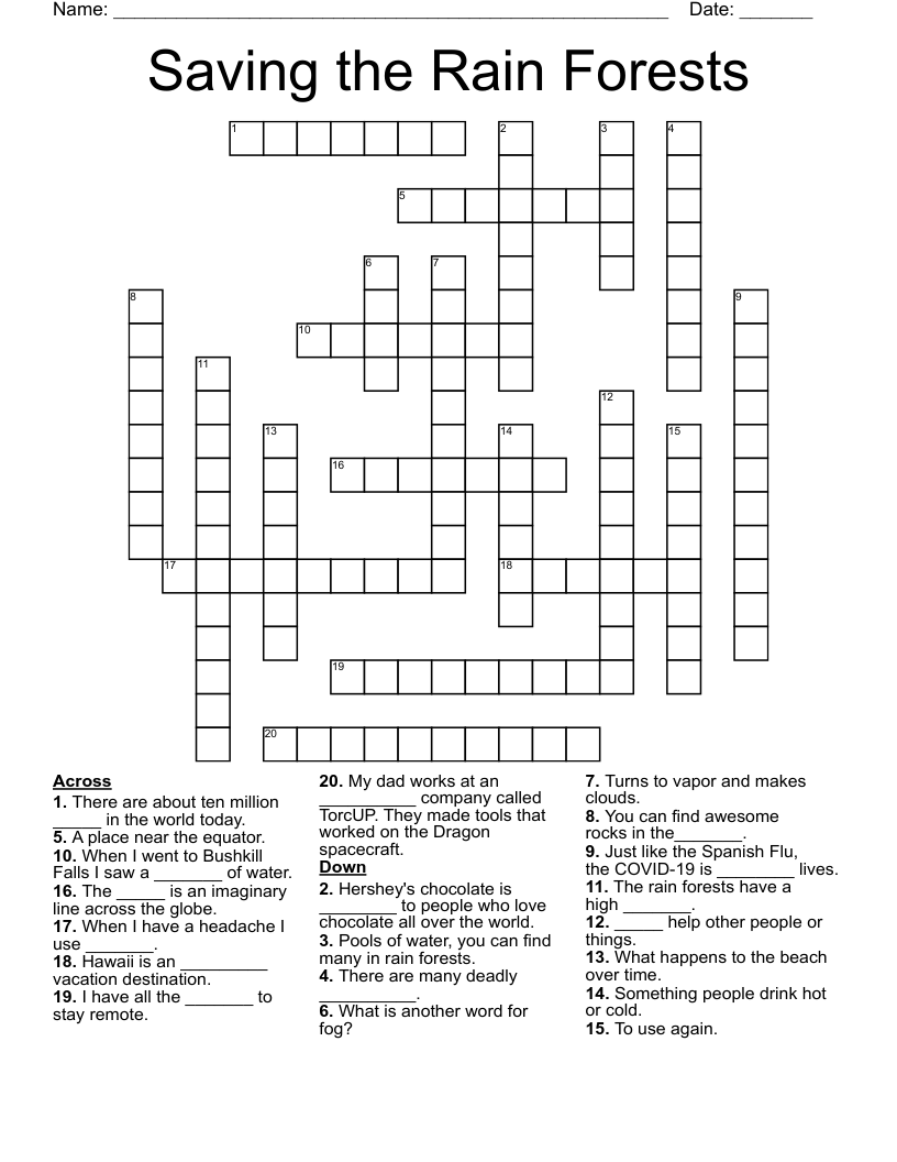 Saving the Rain Forests Crossword