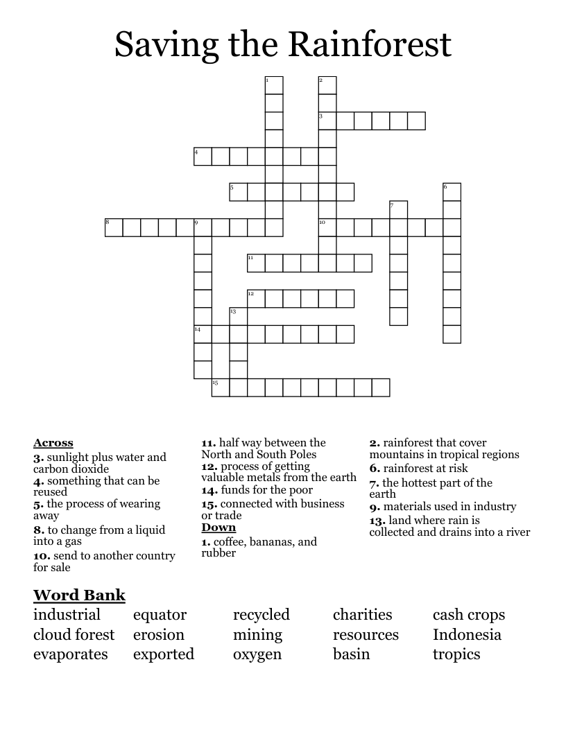 Saving the Rainforest  Crossword