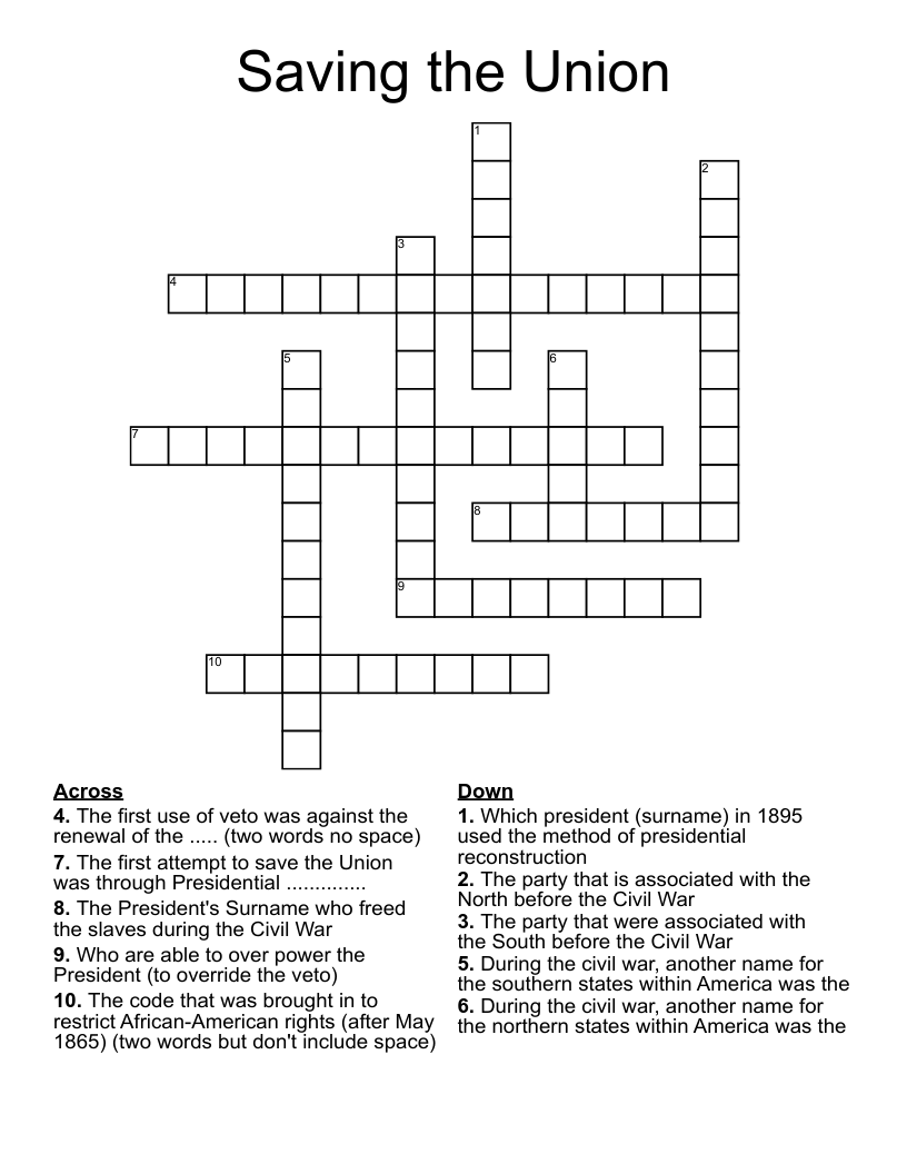 Saving the Union Crossword