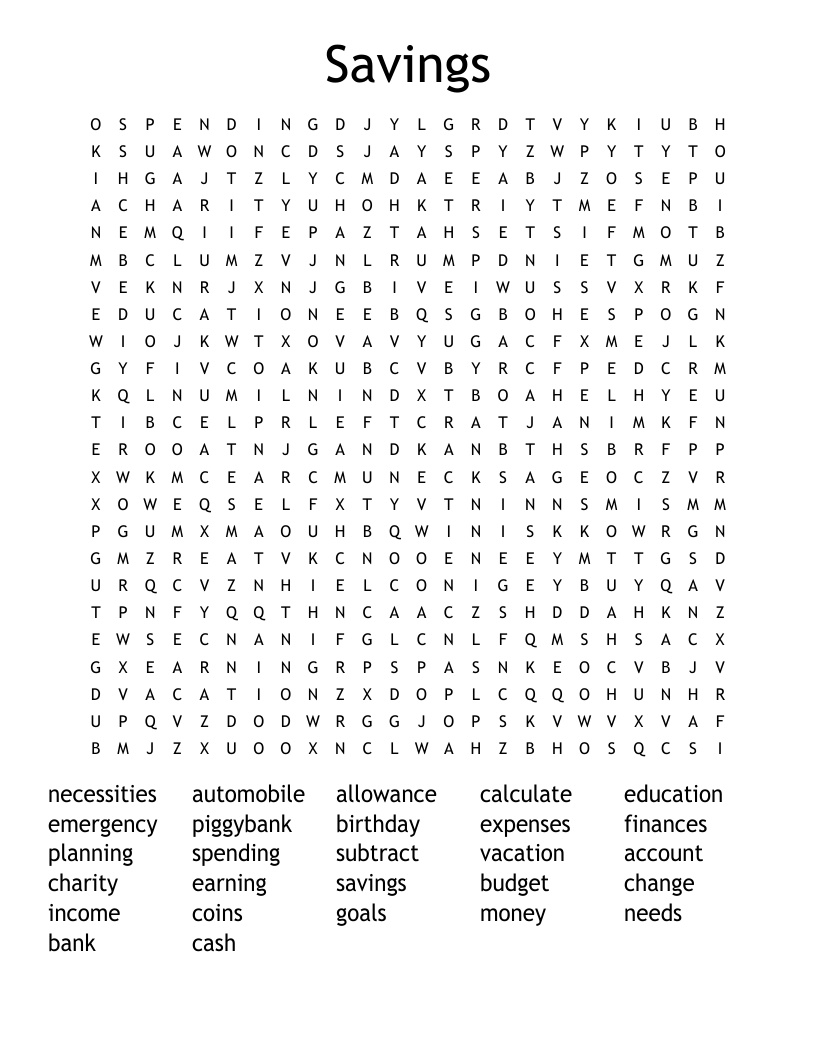 Savings Word Search