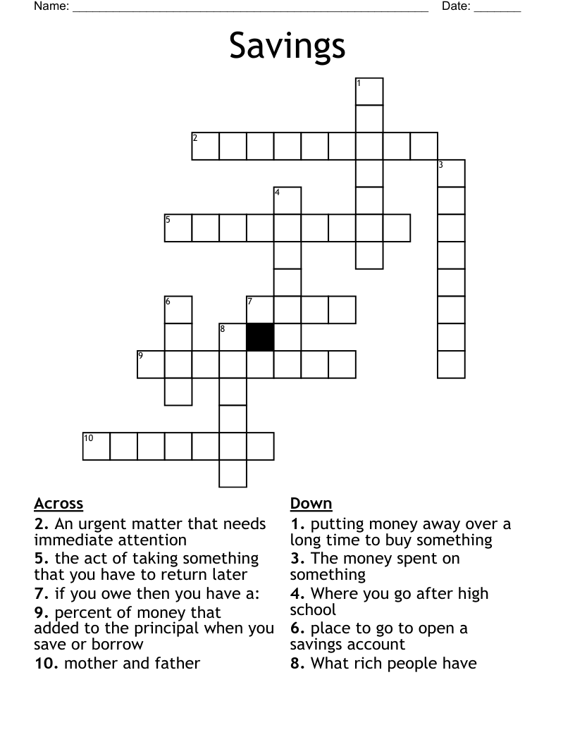 Savings Crossword