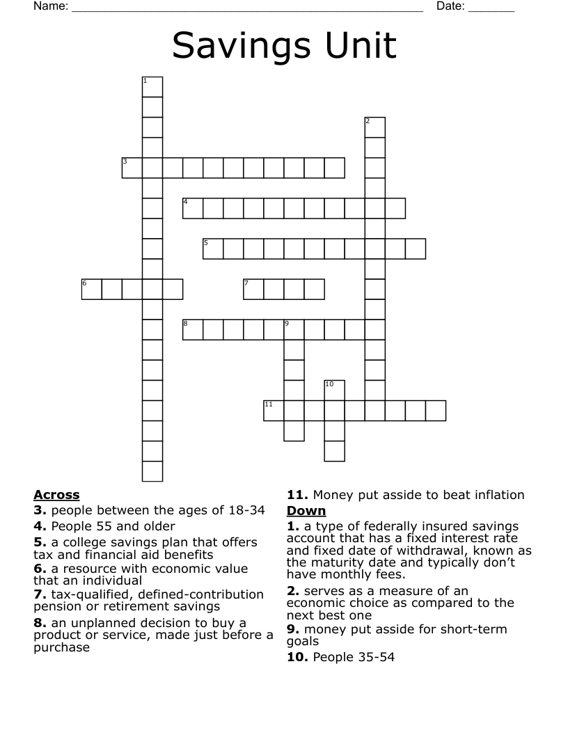 Savings Unit Crossword