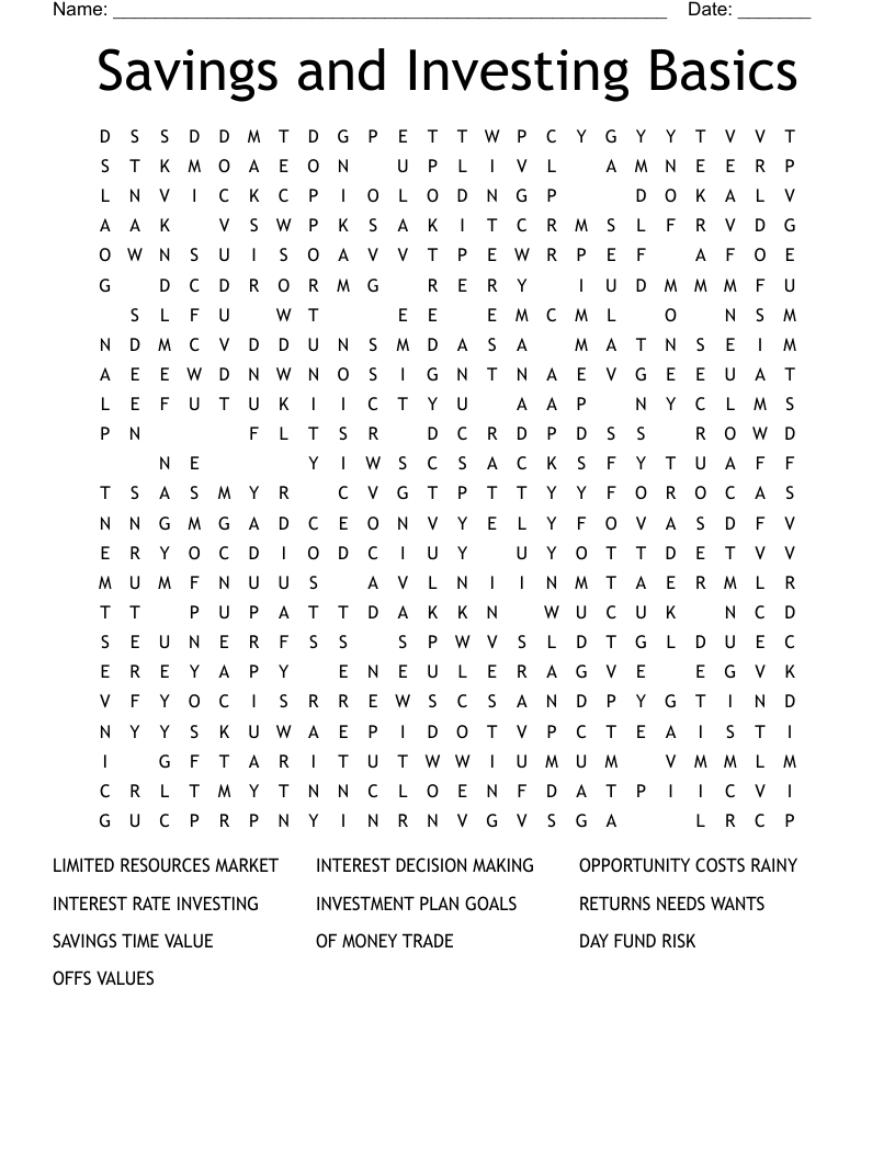 Savings and Investing Basics Word Search
